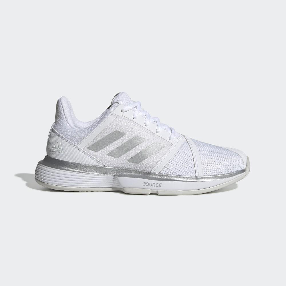 Pantofi Tenis Adidas CourtJam Bounce Wide Dama Romania - Albi/Argintii/Gri EE6162